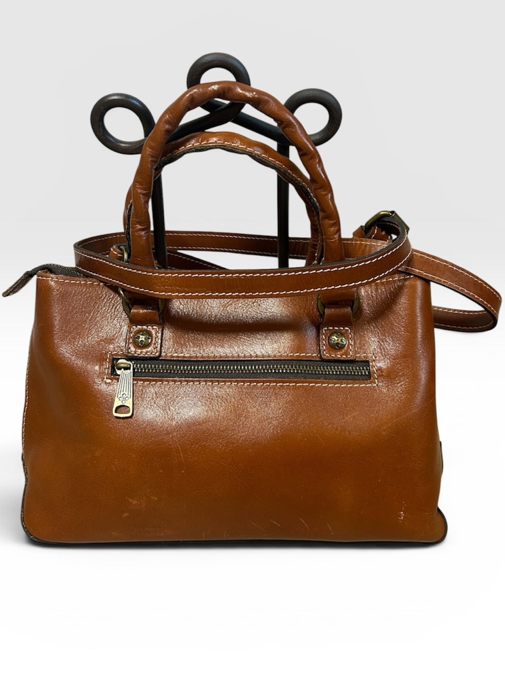 Patricia Nash Heritage Angela satchel crossbody leather Cognac brown handbag